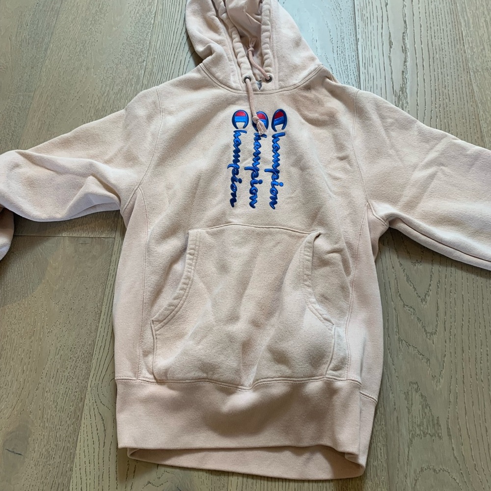 light pink champion hoodie (stain from essential oil)